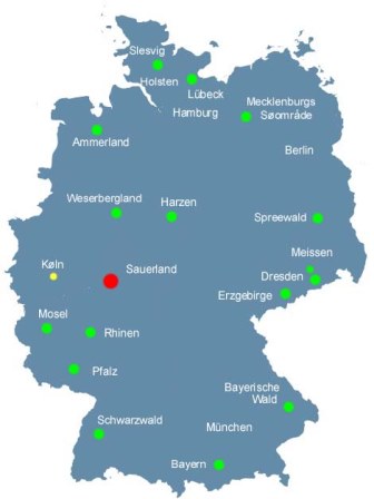 Kort over Tyskland med Sauerland