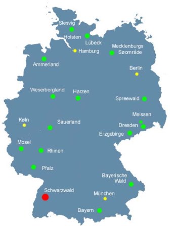 Kort over Tyskland med Schwarzwald